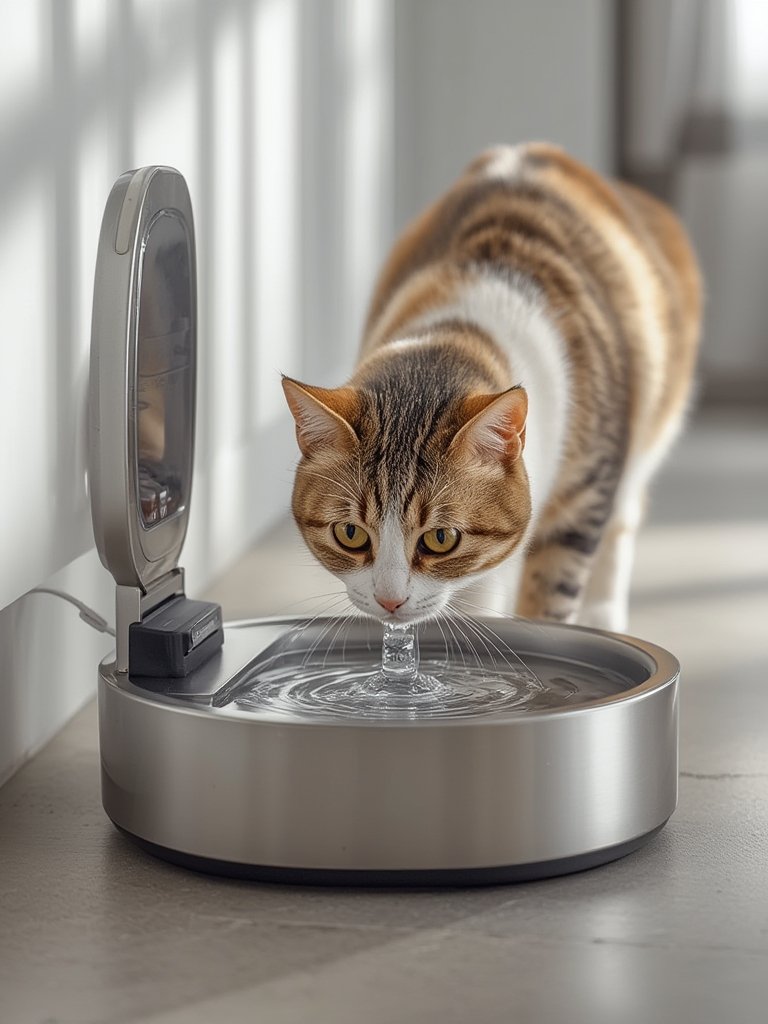 cat fountain in action